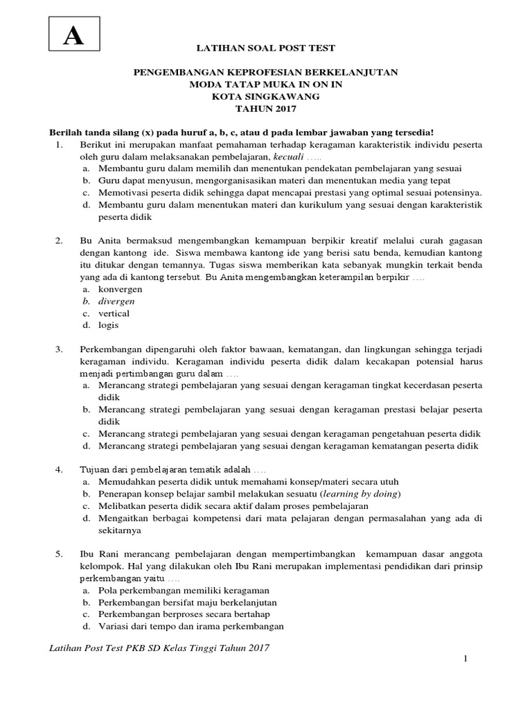 Soal Post Test Kurikulum 2013 Dan Kunci Jawaban - Guru Galeri