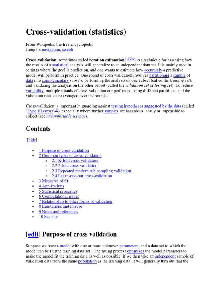 Cross Validation Cross Validation (Statistics) Mathematical And