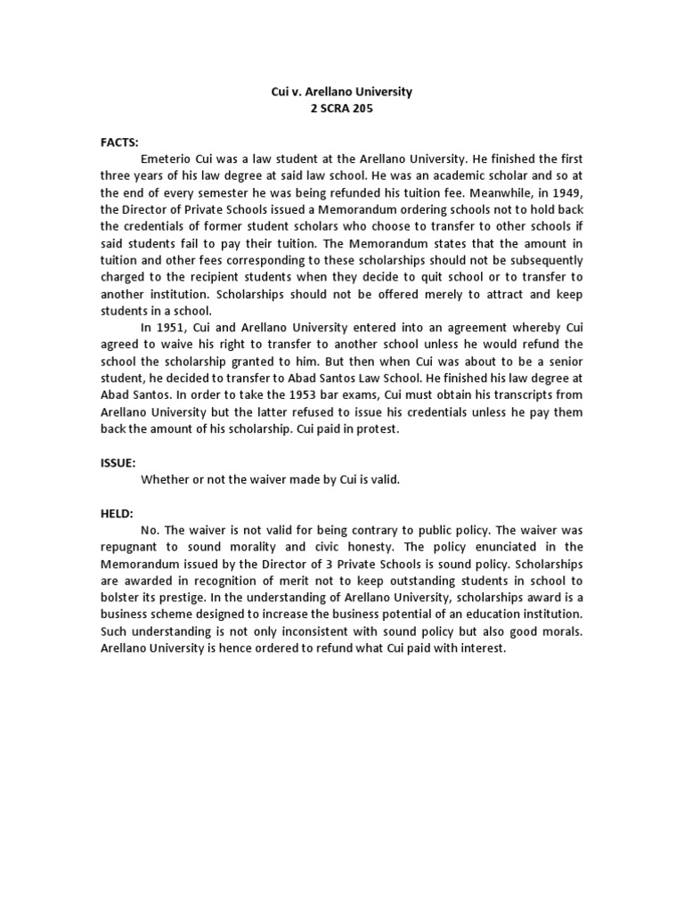 Cui v arellano university pdf