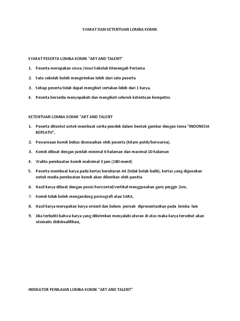 Syarat Dan Ketentuan Lomba Komik Syarat Dan Ketentuan Lomba Komik