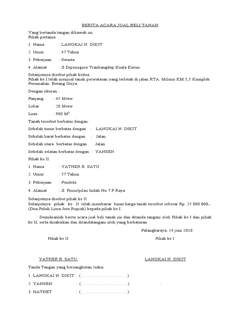 Berita Acara Jual Beli Tanah