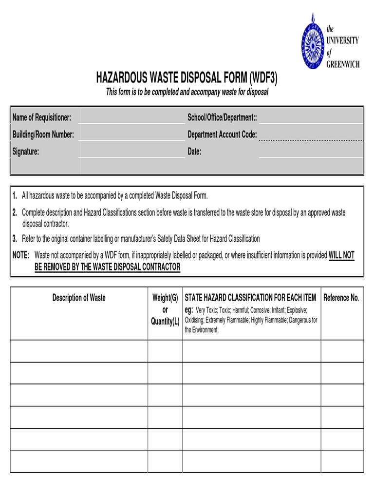 Hazardous Waste Disposal Form PDF