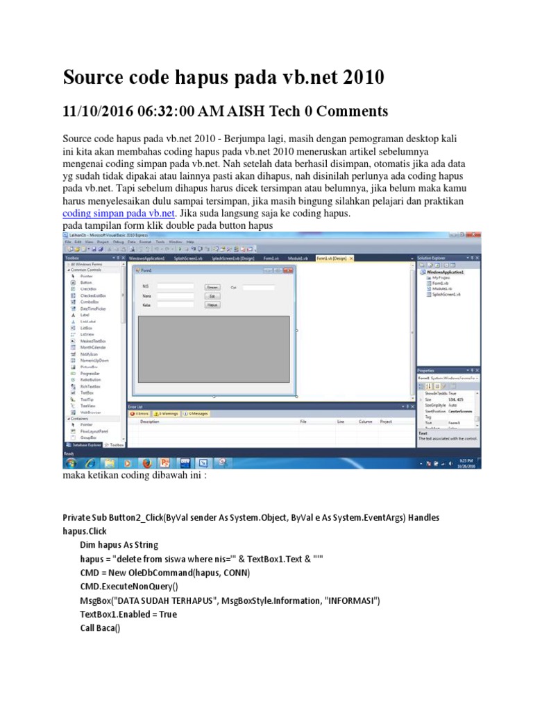 Coding Hapus Data di VB.NET 2010 | PDF