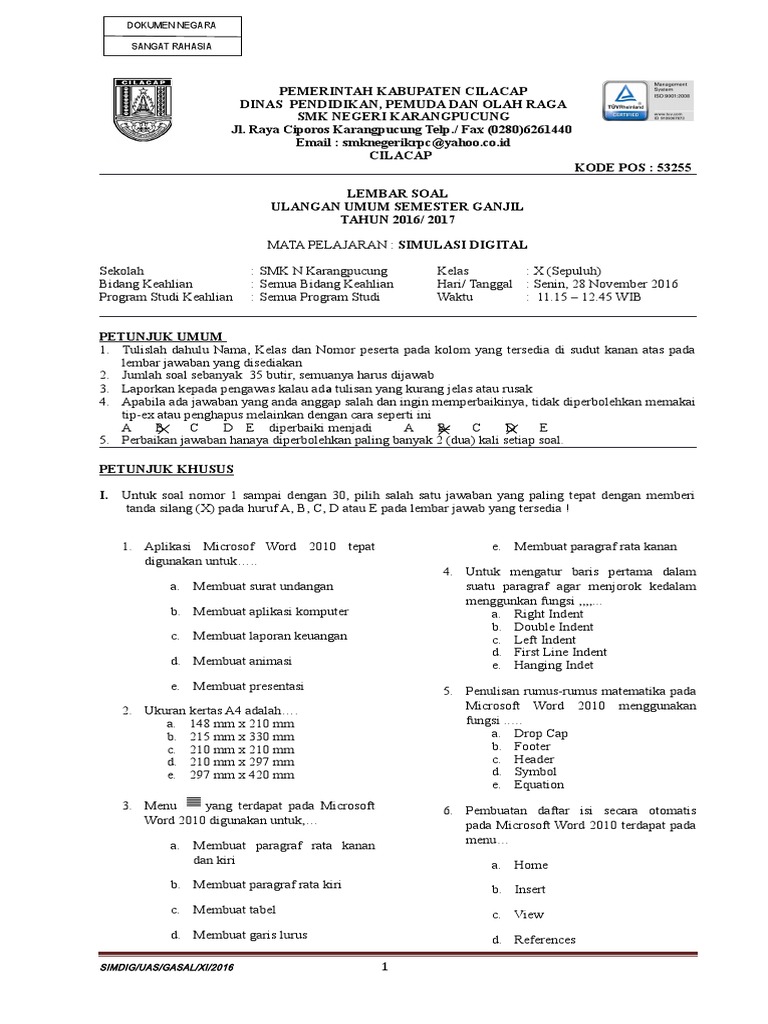 Soal Uus Simulasi Digital Semester Gasal 2016