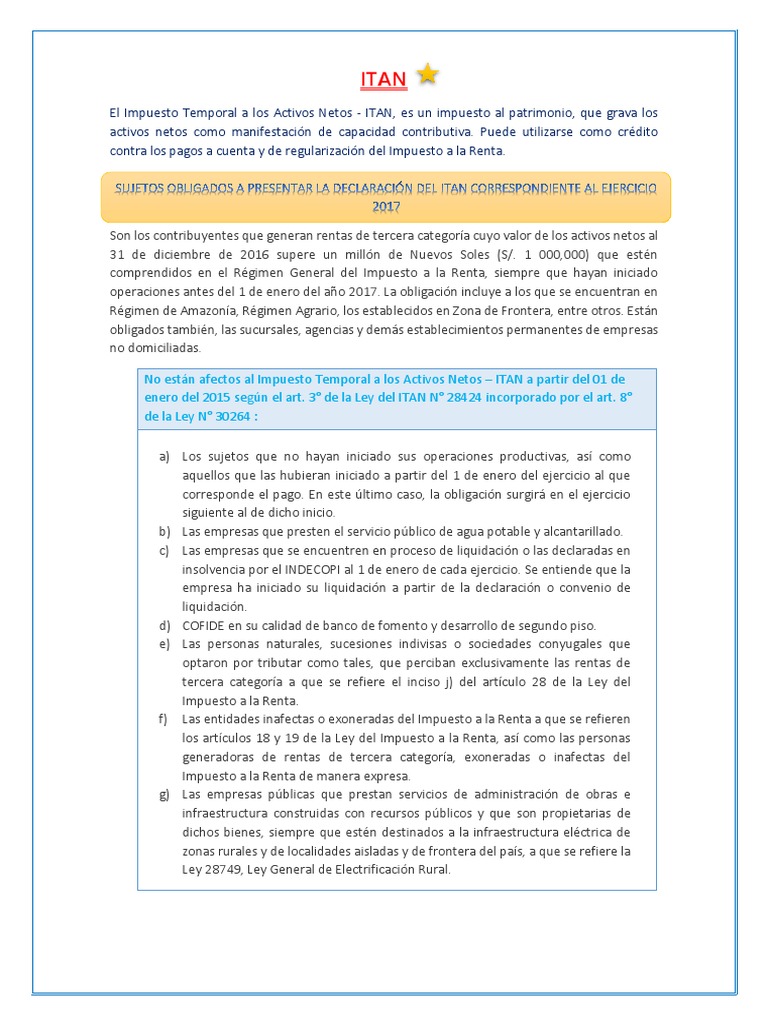 Cálculo y Declaración del ITAN 2017 | PDF | Impuesto sobre la renta ...
