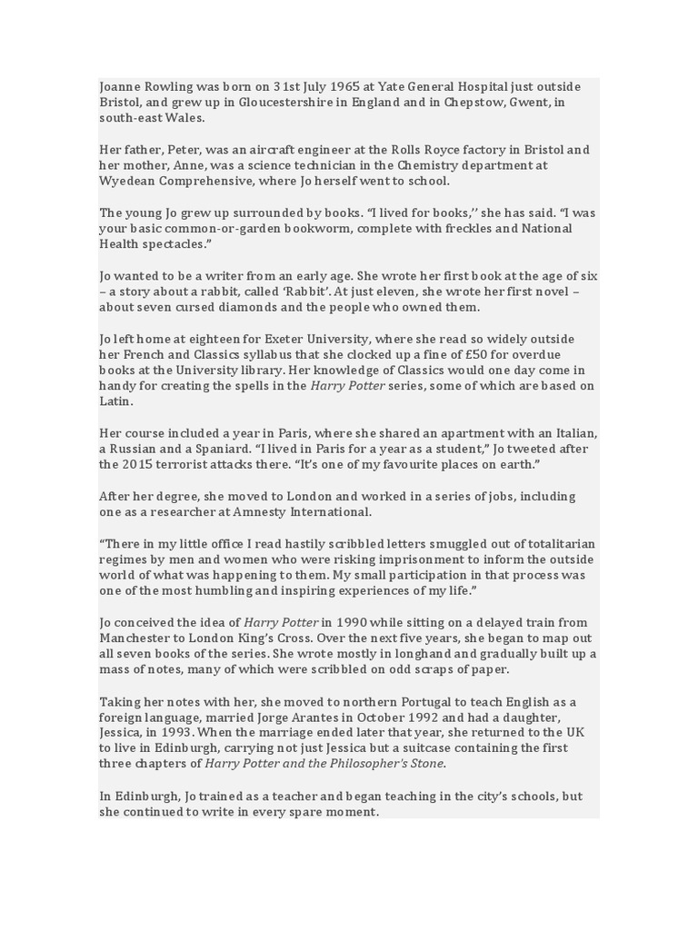 Joanne Rowling Was Born On 31st July 1965 at Yate General Hospital Just ...