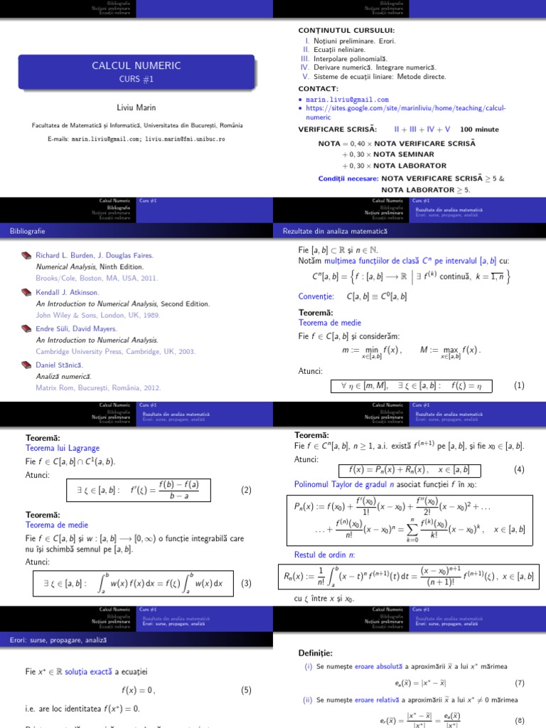 Calcul Numeric - Curs#01 - Handouts | PDF