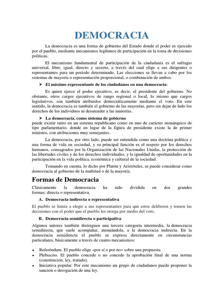 Democracia en el Perú: Conceptos Clave | PDF | Formas de gobierno ...