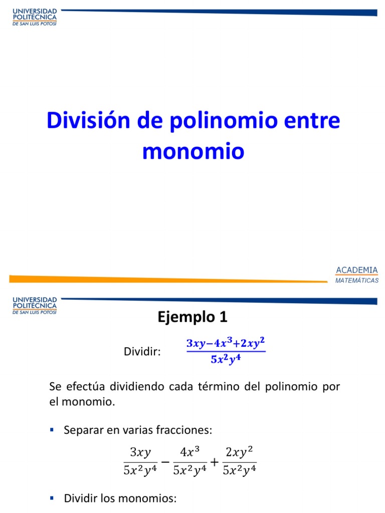 División de Polinomio Entre Monomio | PDF
