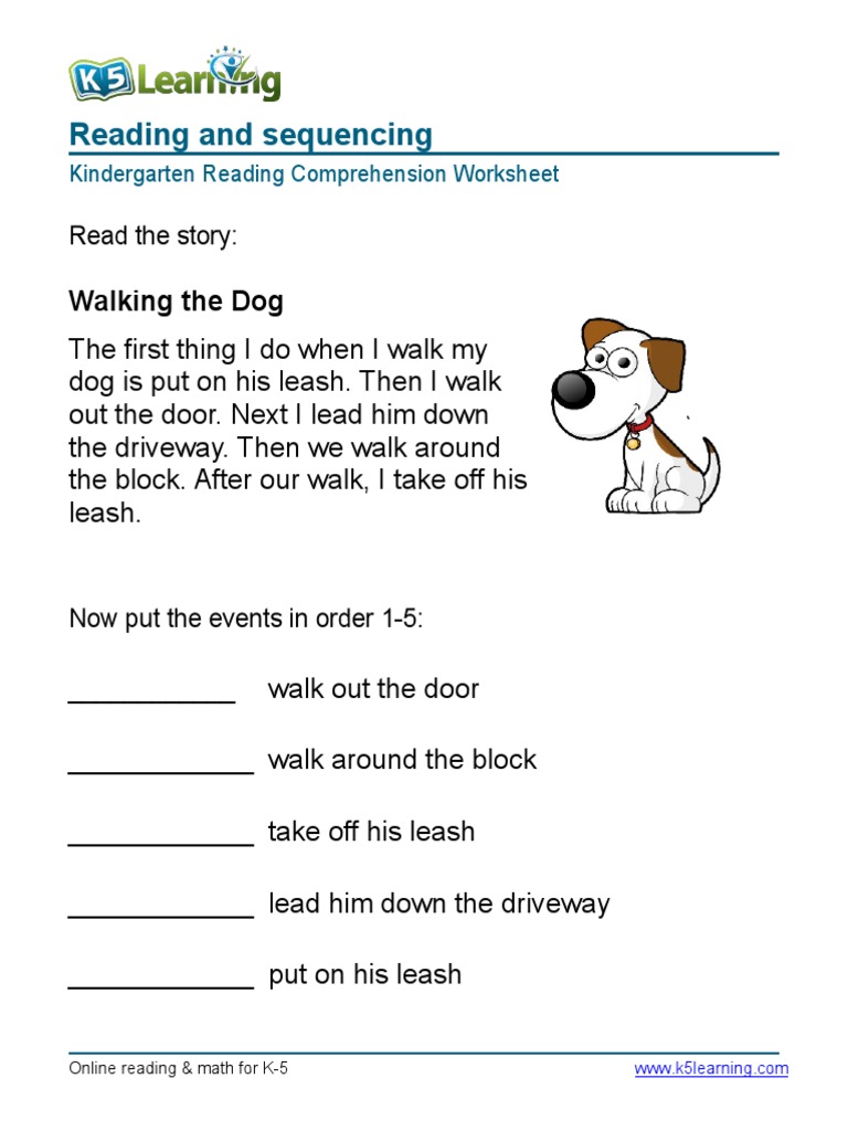 Reading and sequencing worksheets for kindergarten