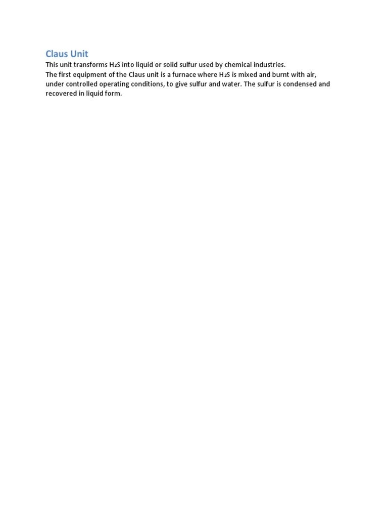 Claus Unit for H2S to Sulfur Conversion | PDF | Procedural Knowledge ...