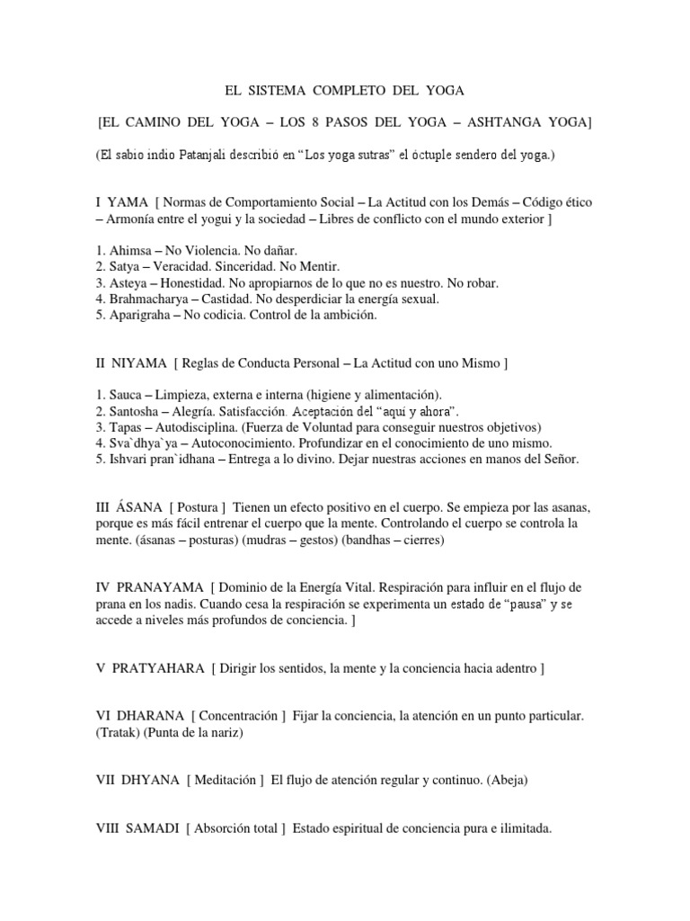 Ocho Pasos del Yoga de Patanjali | PDF | Noble Óctuple Sendero | Yoga
