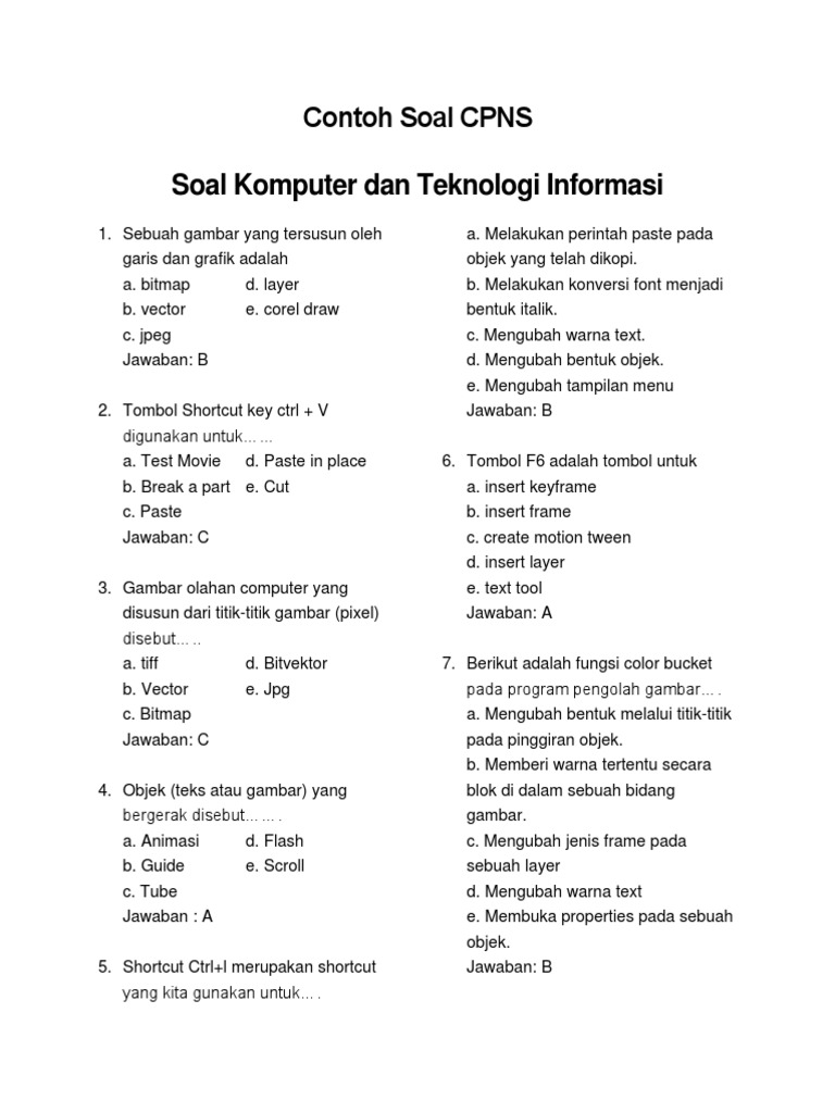 Tes Kemampuan Bidang Teknik Informatika Pdf - Cari Jawaban