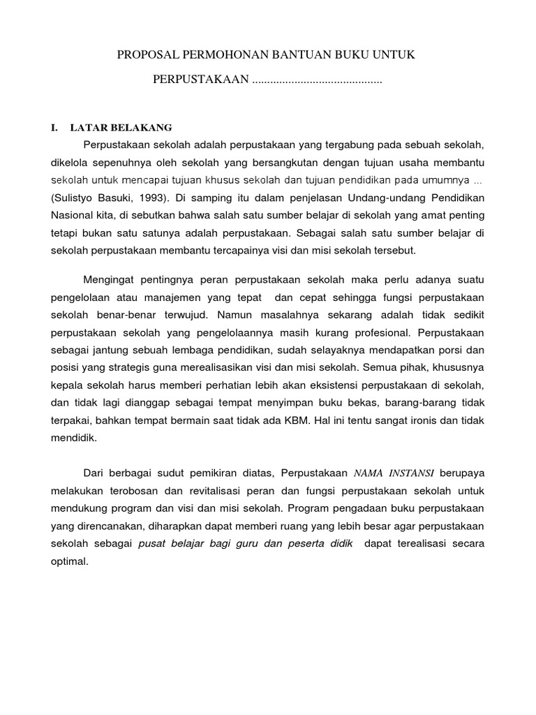 Contoh Proposal Permohonan Bantuan Buku Perpustakaan Berbagi Contoh Proposal