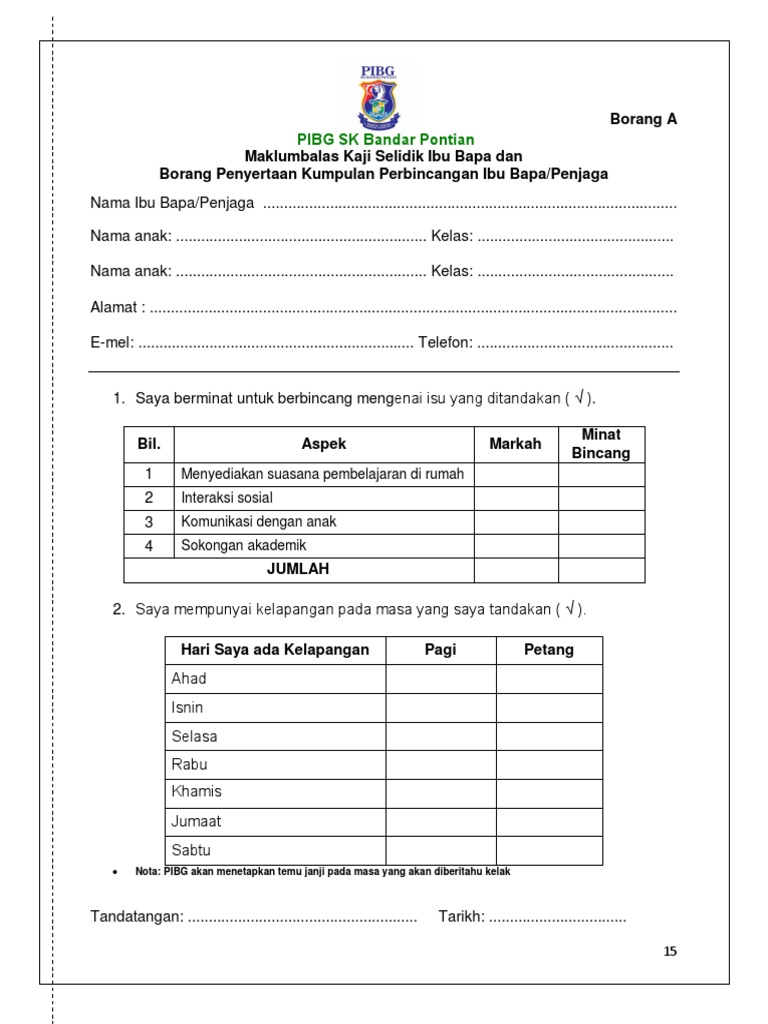 Borang Soal Selidik Sarana Ibu Bapa Pdf