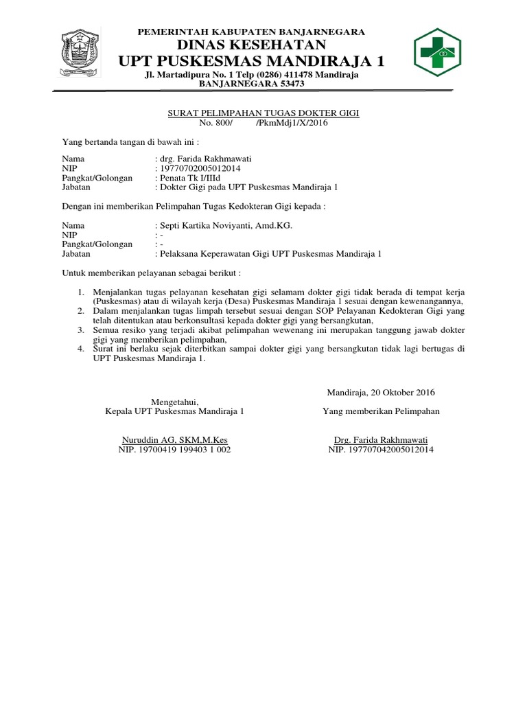 Surat Pelimpahan Tugas Dokter Gigi Docx