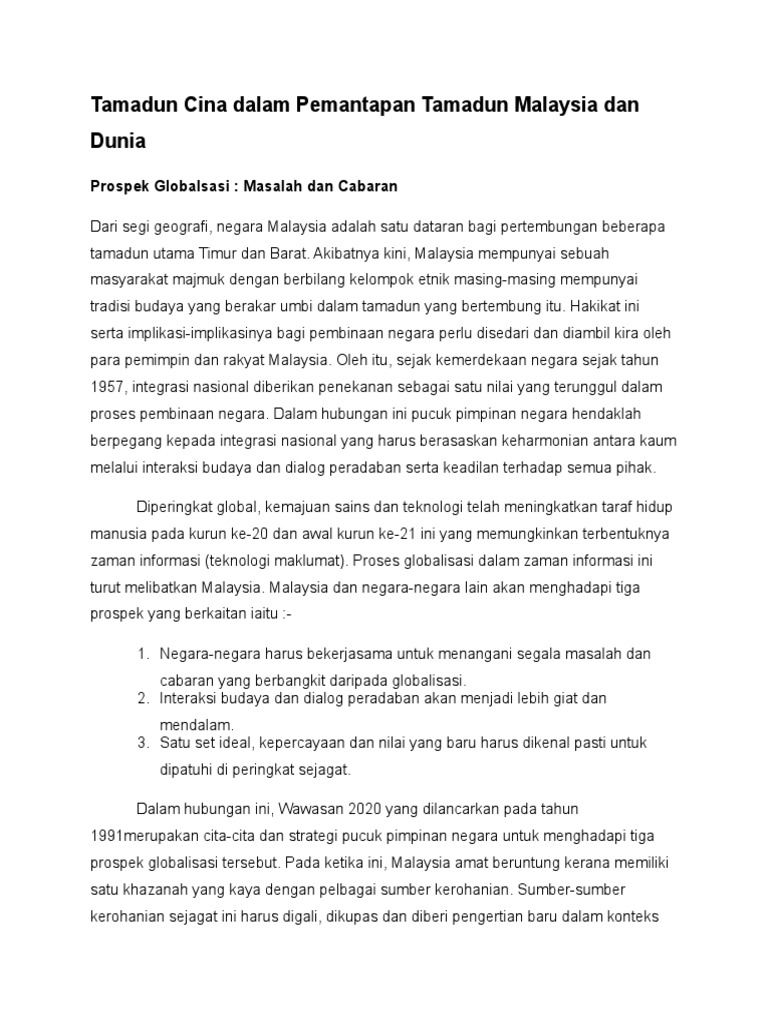Tamadun Cina Dalam Pemantapan Tamadun Malaysia Dan Dunia Pdf