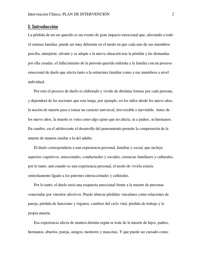 Plan de Intervencion Psicologica PDF | PDF | Dolor | Depresión (estado ...
