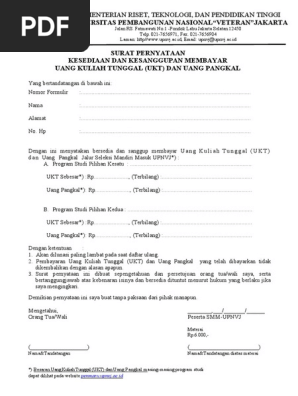 Surat Pernyataan Kesanggupan Membayar Biaya Kuliah Kumpulan Contoh Surat