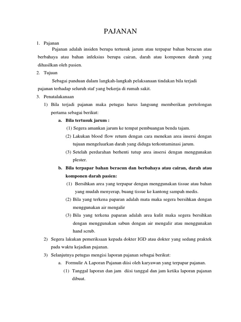 Prosedur Penanganan Pajanan Kesehatan | PDF | Ilmu Sosial | Sains ...