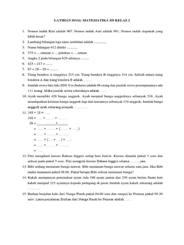 Latihan Soal Matematika Sd Kelas 2 Pdf