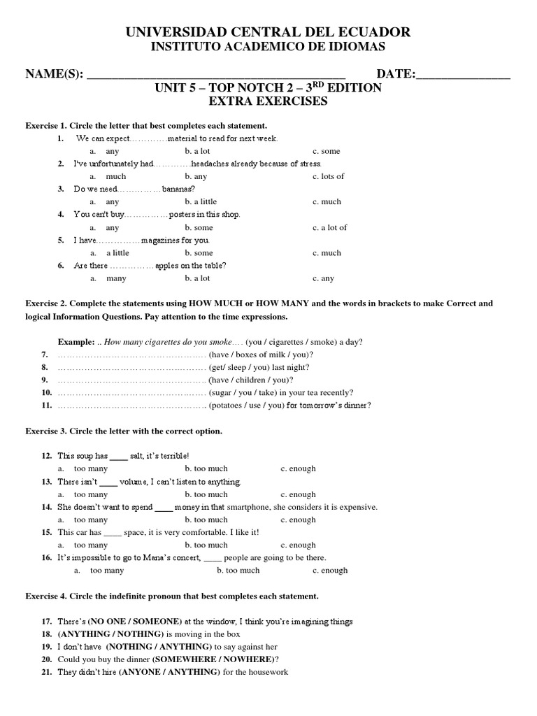 UNIT 5 ToP NOTCH 2 Ket Like Exercises PDF