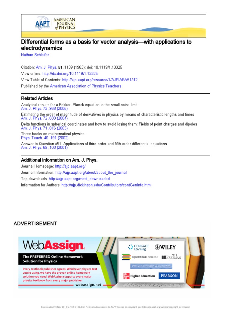 Differential Forms As A Basis For Vector Analysis-With Applications To ...