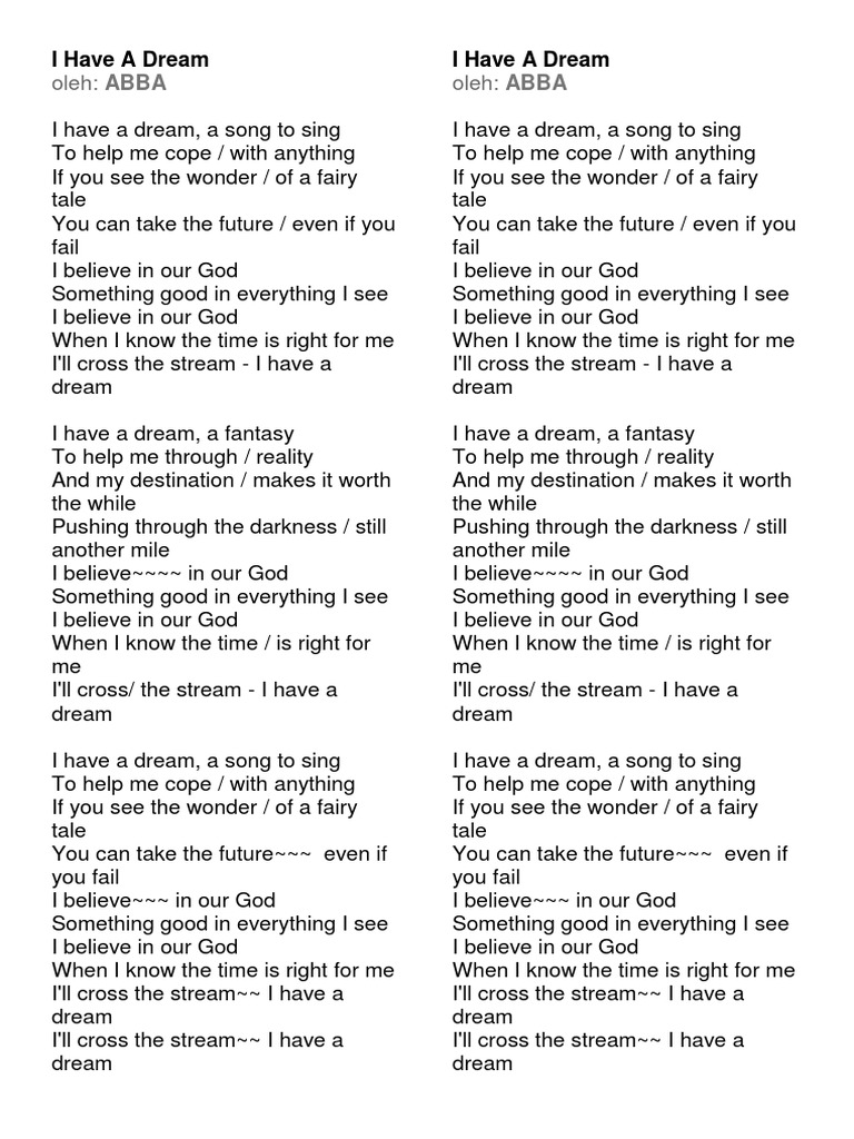 I Have A Dream Lyrics Pdf Leisure Entertainment General