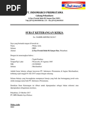 Surat Keterangan Kerja