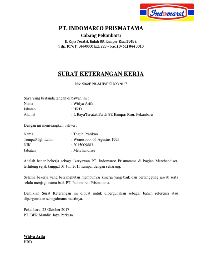  Surat Keterangan Kerja 