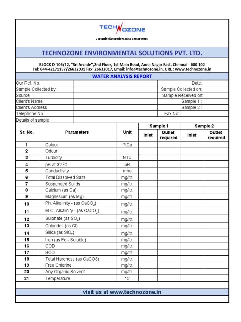 Analysis Report Format For Water Magnesium Chloride