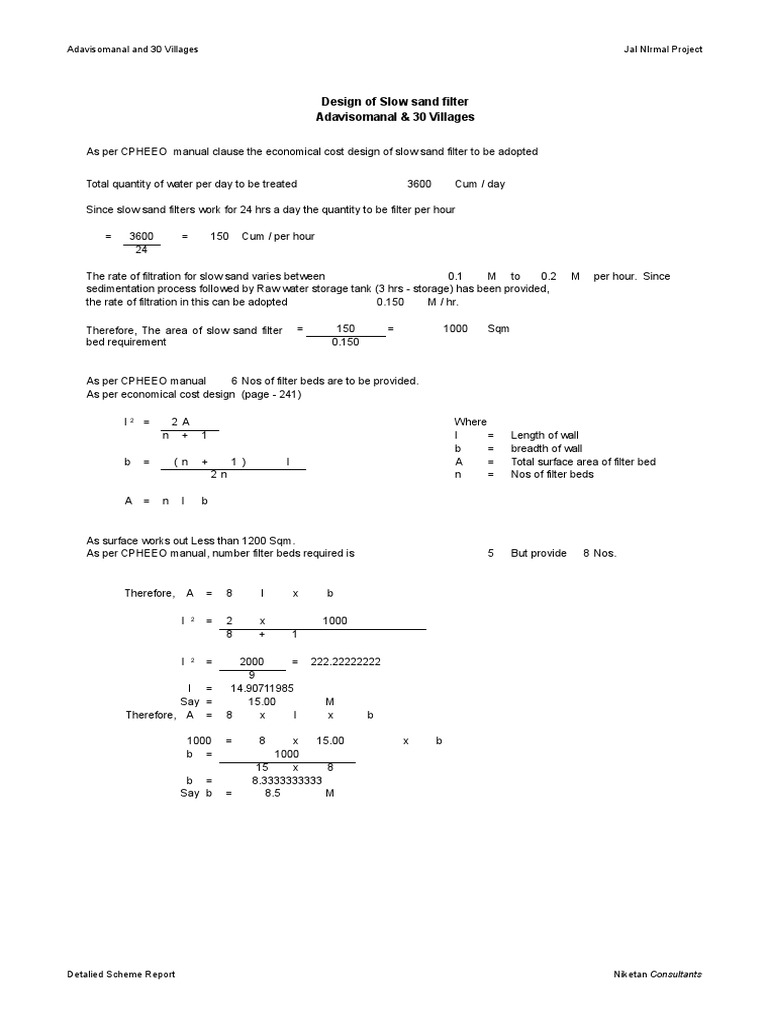 303375224-Design-of-Slow-Sand-Filter-Final.xls | Chemical Engineering | Liquids 303375224-Design-of-Slow-Sand-Filter-Final.xls | Chemical Engineering | Liquids
