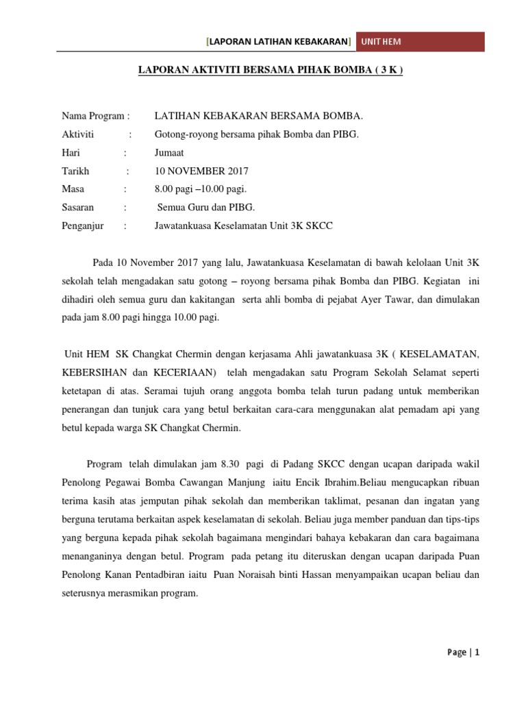 Laporan Latihan Kebakaran Bomba  PDF