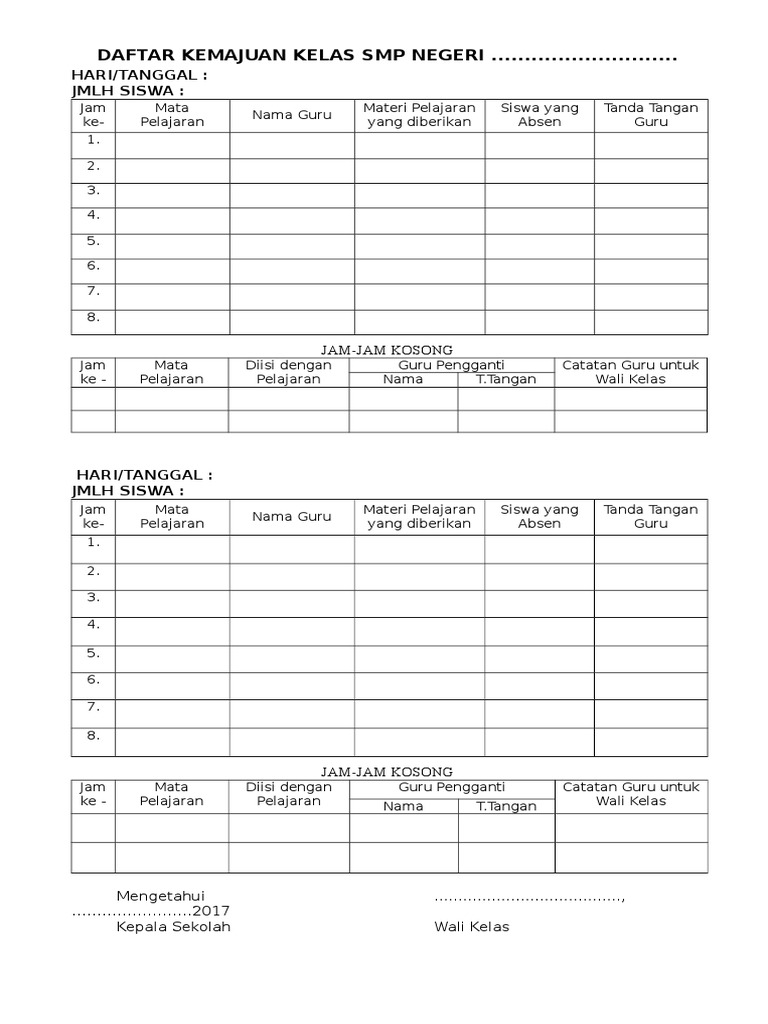 Format Buku Kemajuan Kelas Untuk Catatan Kesulitan Belajar Siswa Smp Pdf
