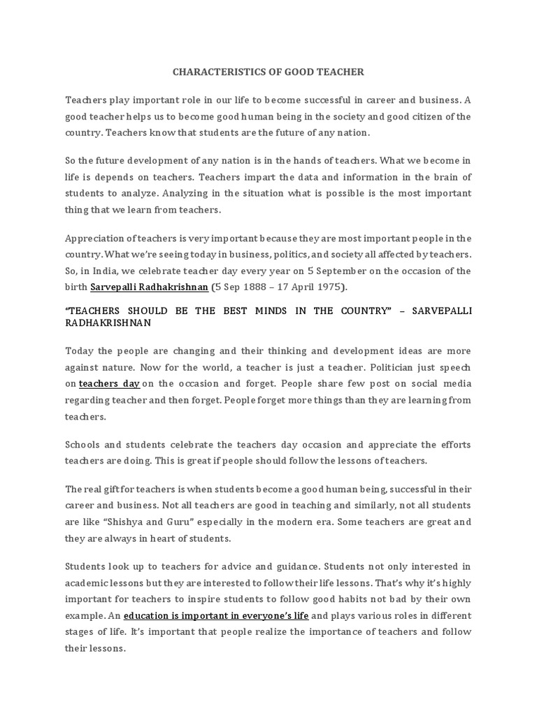 Characteristics of a Good Teacher | PDF | Lecture | Teachers