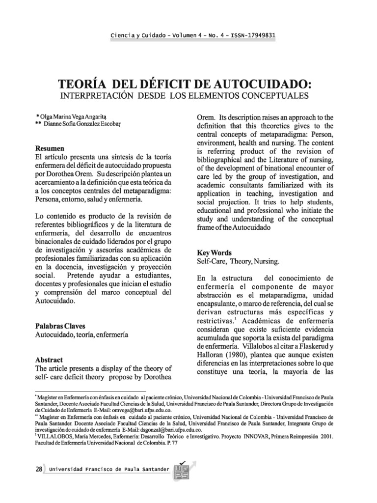 Teoría Déficit Del Autocuidado Pdf