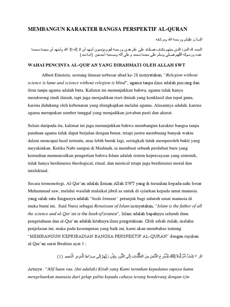 Membangun Karakter Bangsa (Teks MSQ) | PDF