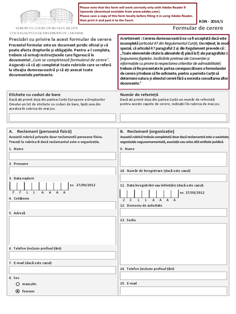 Formular de Plangere CEDO
