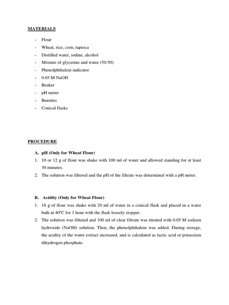 Materials, Procedure Flour Exp 1