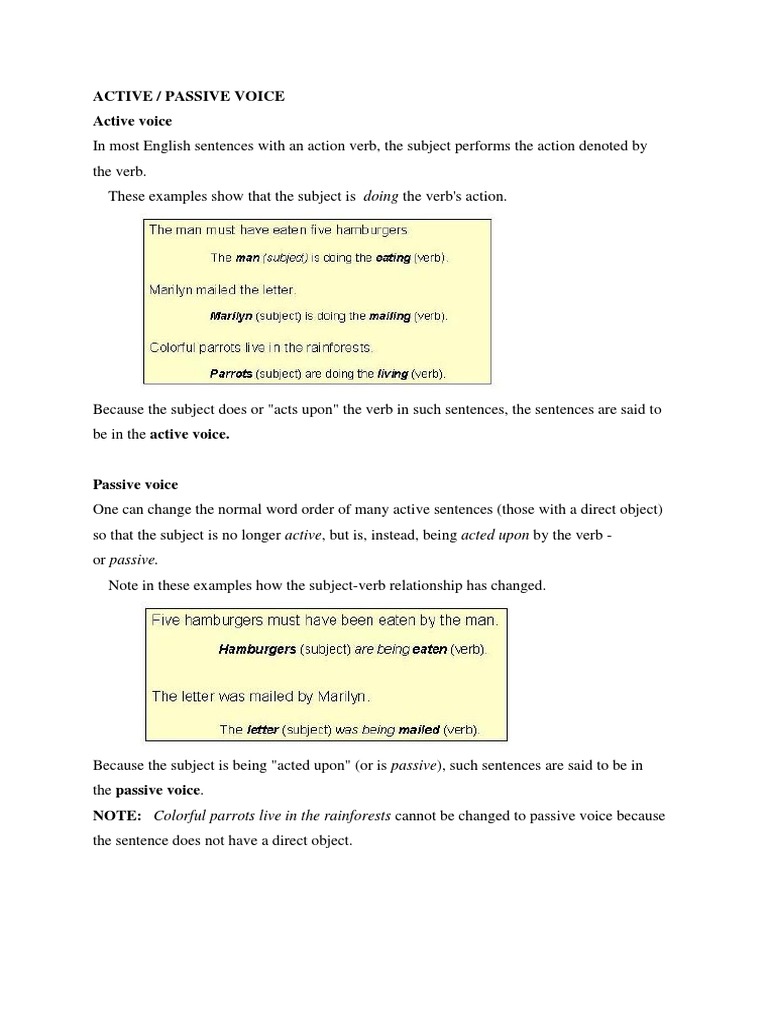 Active vs Passive Voice Guide | PDF | Language Arts & Discipline ...