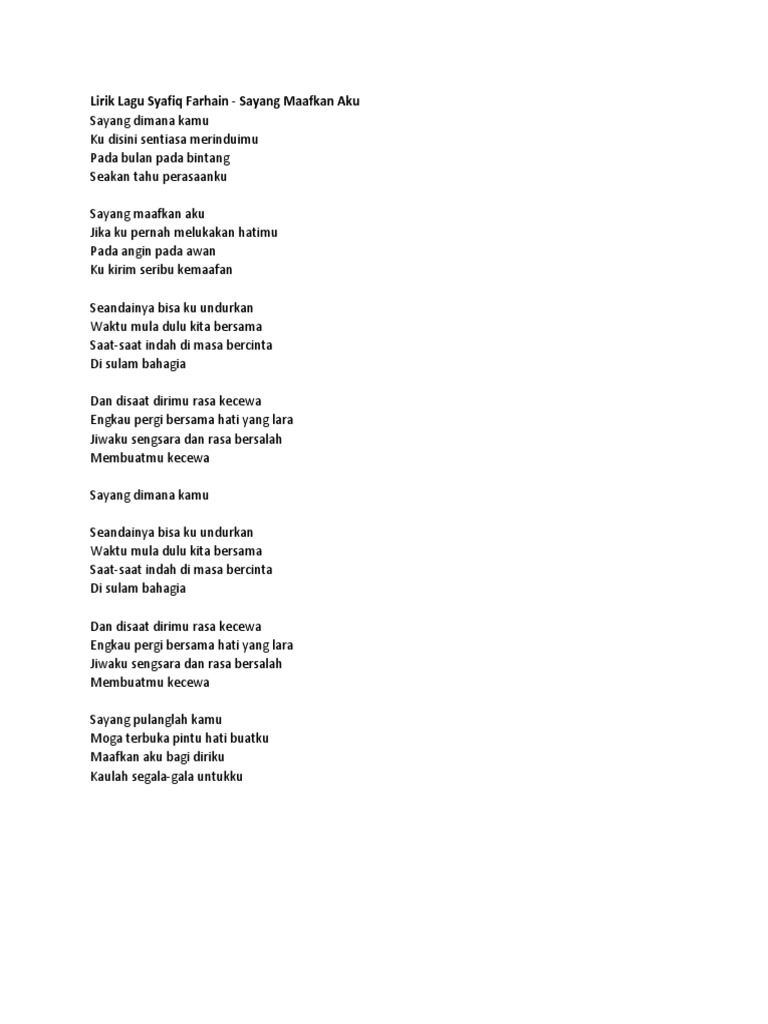 Lirik Lagu Syafiq Farhain Pdf