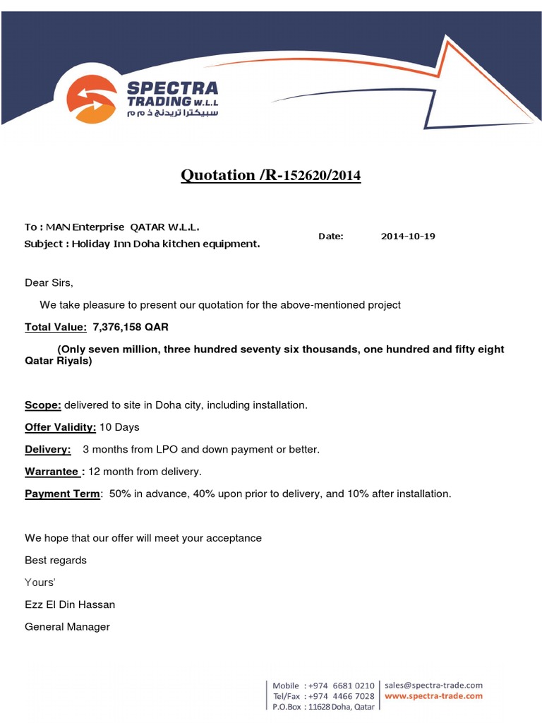 Proposed Kitchen Equipment Supply and Installation for New Holiday Inn