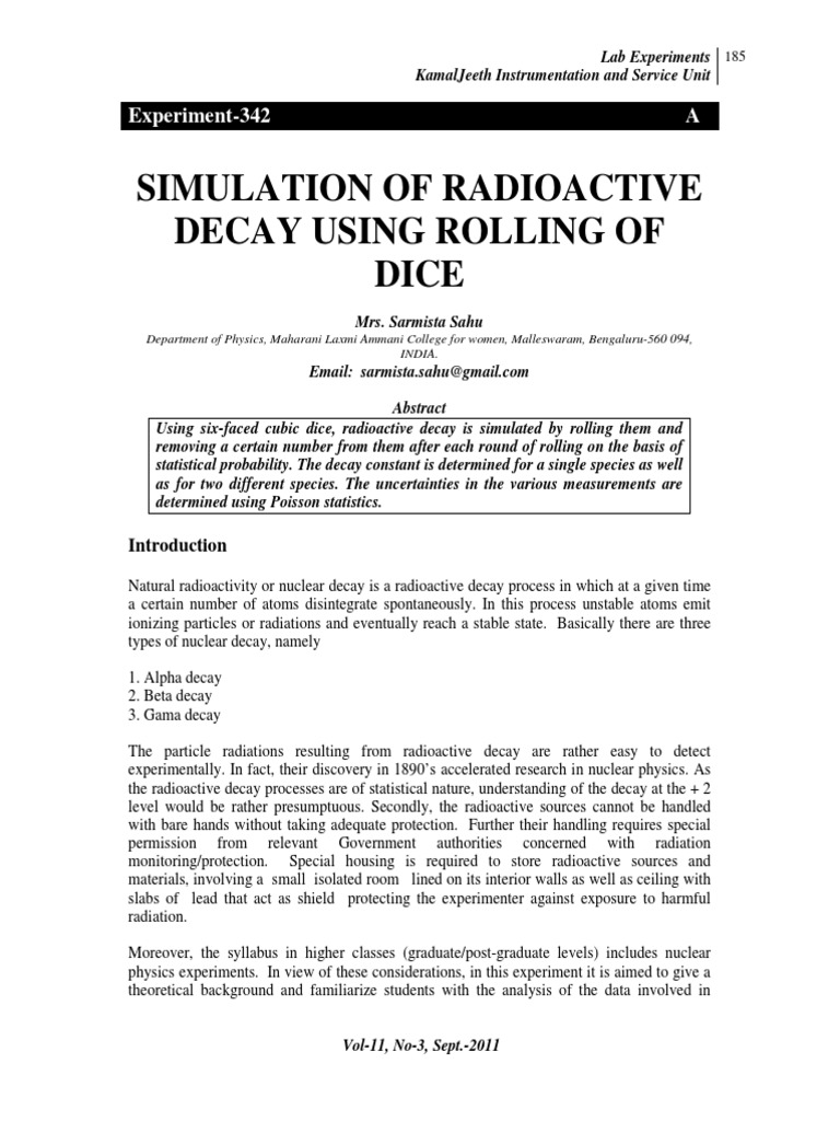 Dice Simulation of Radioactive Decay | PDF | Radioactive Decay ...