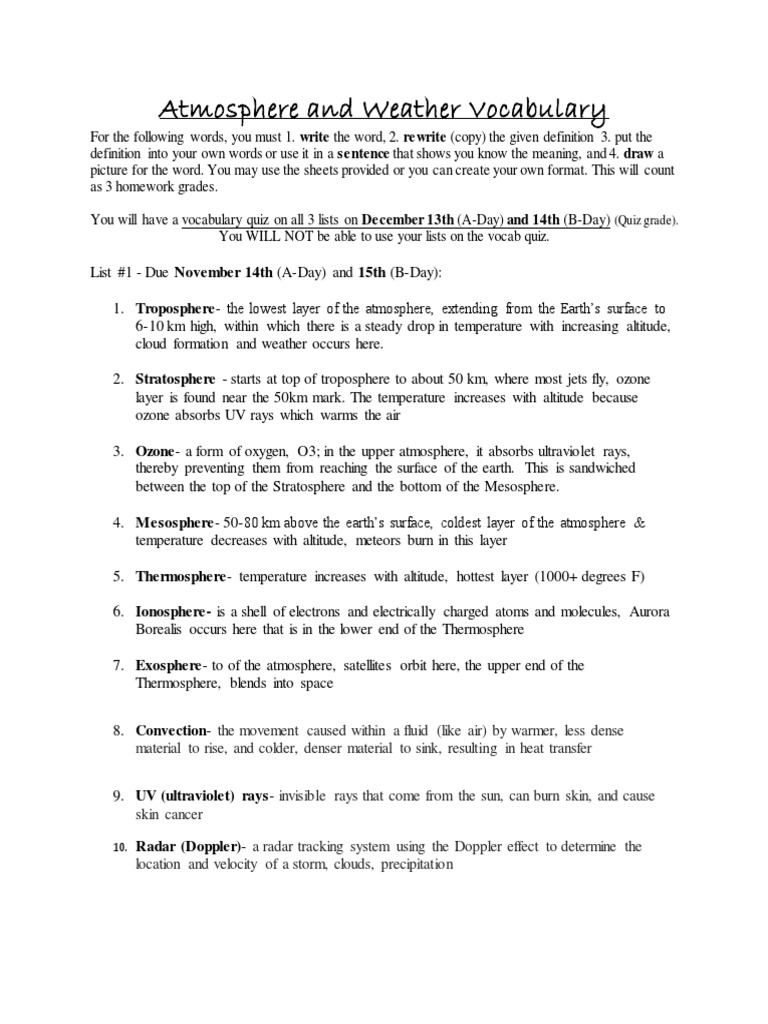 Atmosphere and Weather Vocabulary Guide | PDF | Atmosphere Of Earth | Cloud