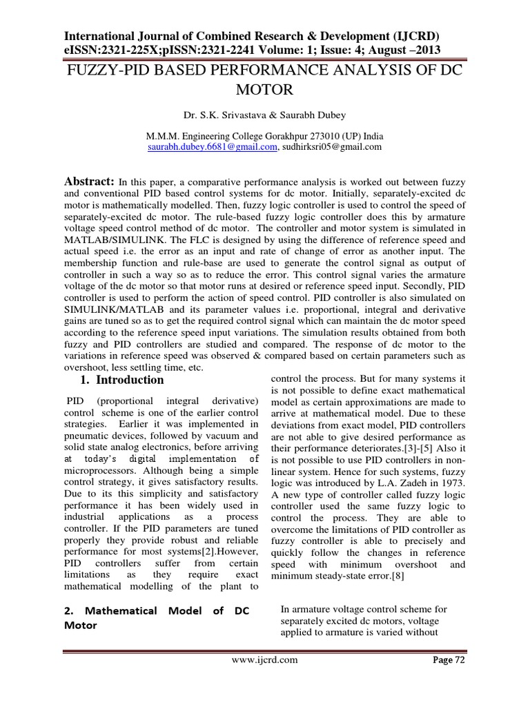 Fuzzy-Pid Based Performance Analysis of DC Motor | PDF | Control Theory ...