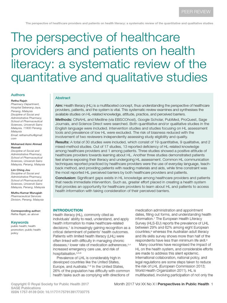 The Perspective of Healthcare Providers and Patients On Health Literacy ...