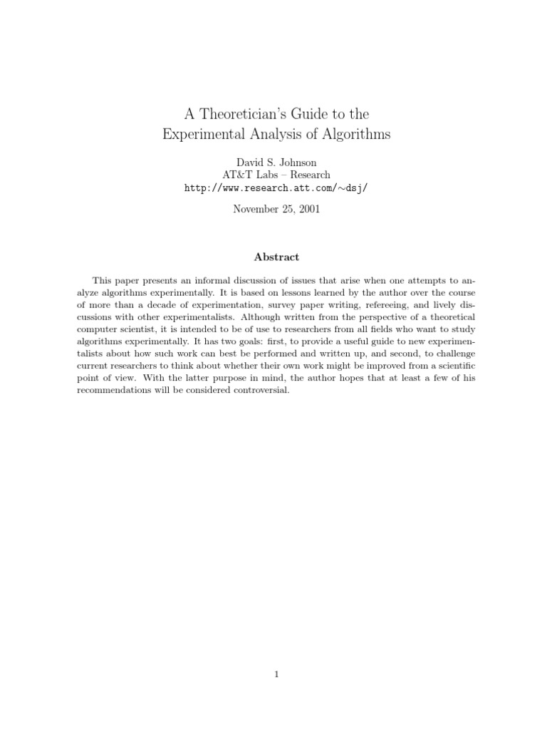 Guide to Experimental Algorithm Analysis | PDF