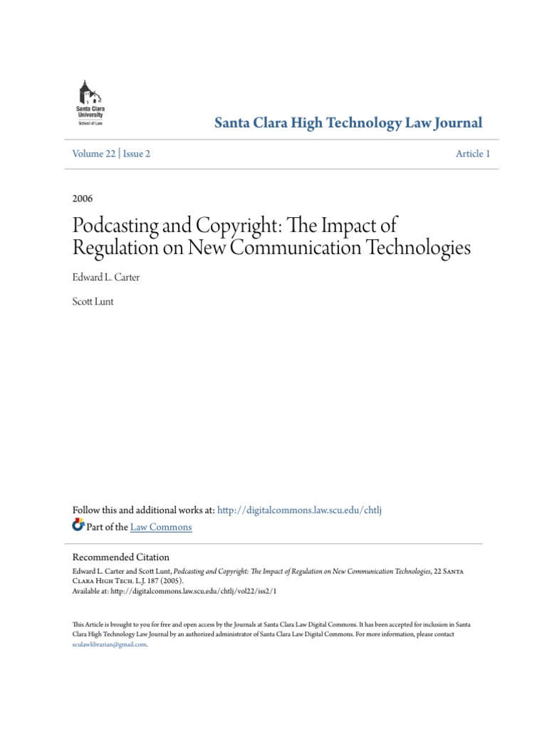 Podcasting and Copyright - The Impact of Regulation On New Communi ...