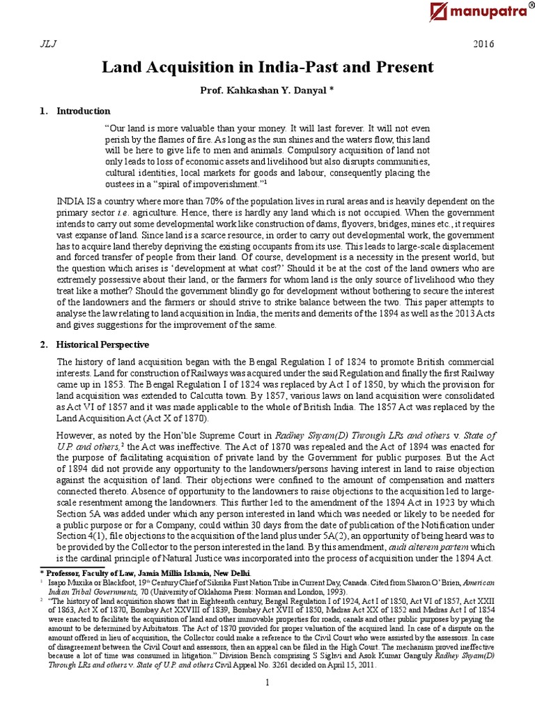 Land Acquisition in India Analyzing the Historical Evolution and