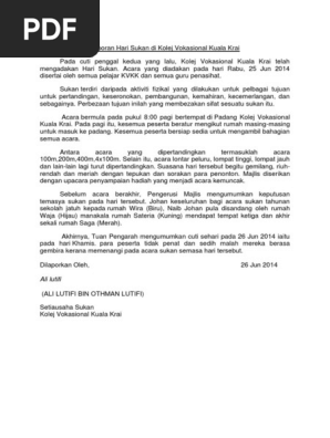 Laporan Hari Sukan Di Kolej Vokasional Kuala Krai Pdf